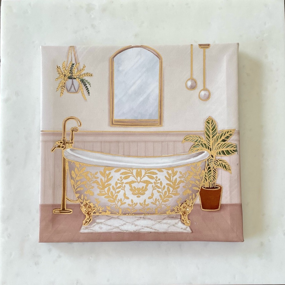 Metallic Gold Bathtub Canvas Wall Decor